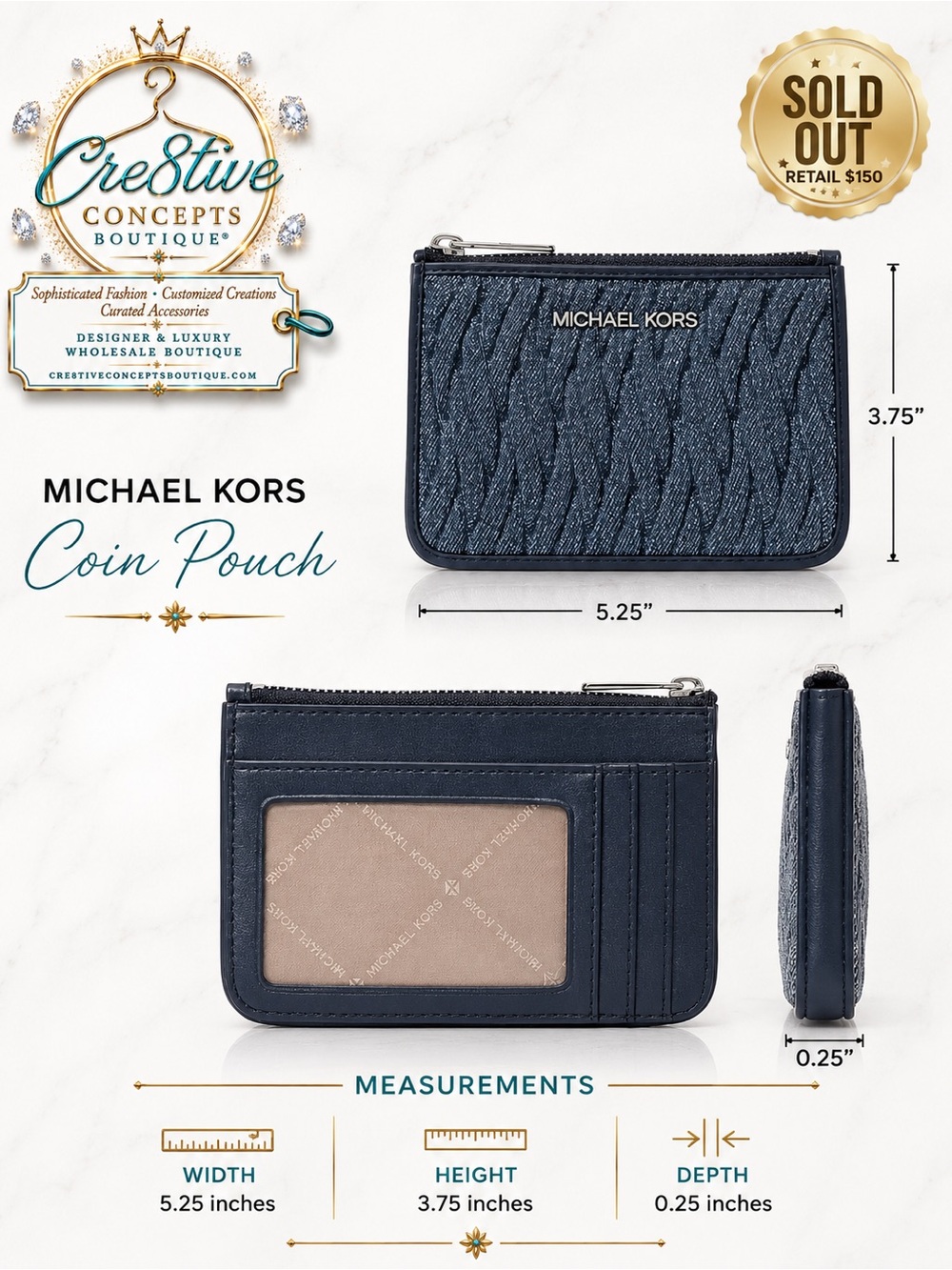 Michael Kors,”SOLD OUT” Matelassé Denim/Leather Key Ring Coin Pouch